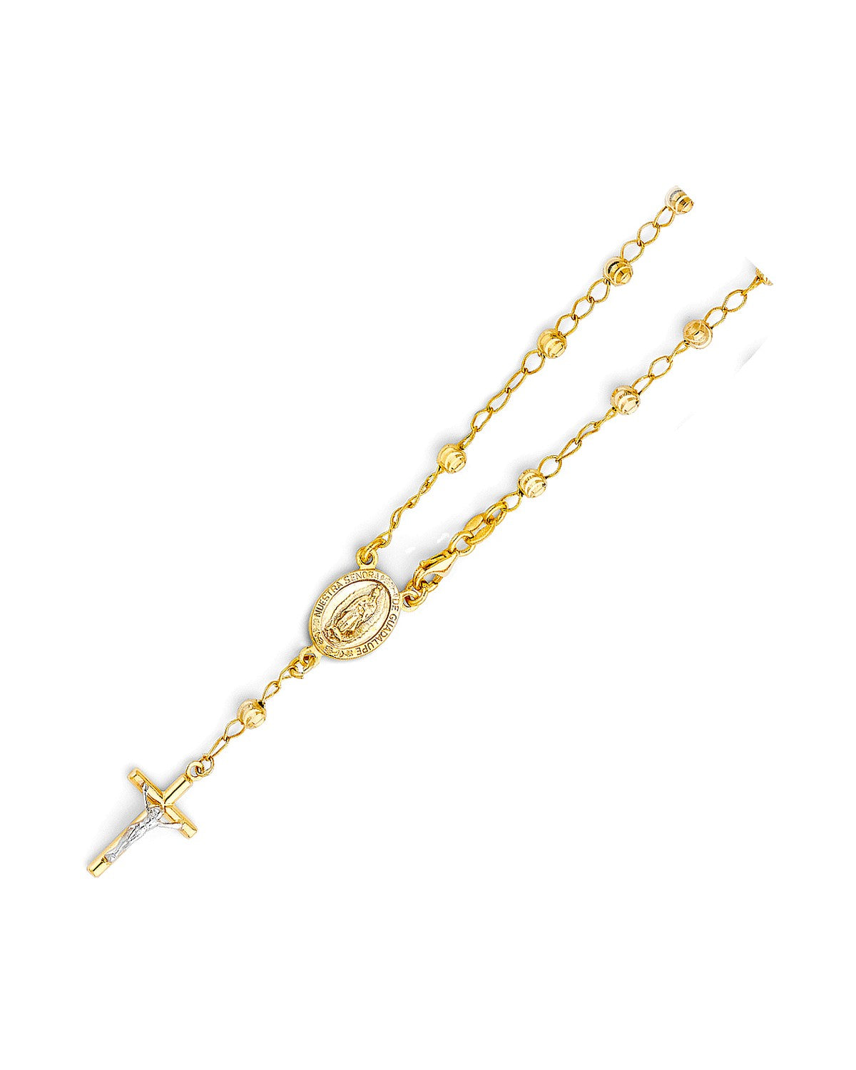 14K Yellow Gold 4mm Moon Cut Ball Rosary Bracelet (AB-0547)