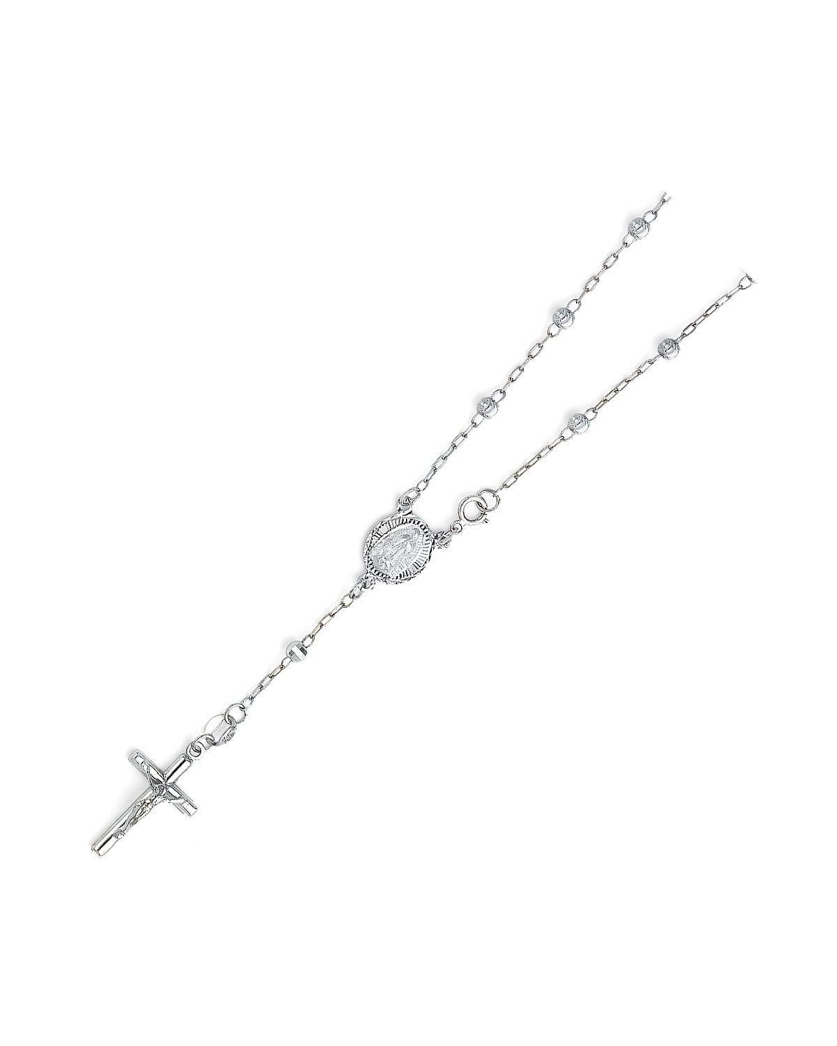 14K White Gold 3mm Moon Cut Ball Rosary Bracelet (AB-0548)
