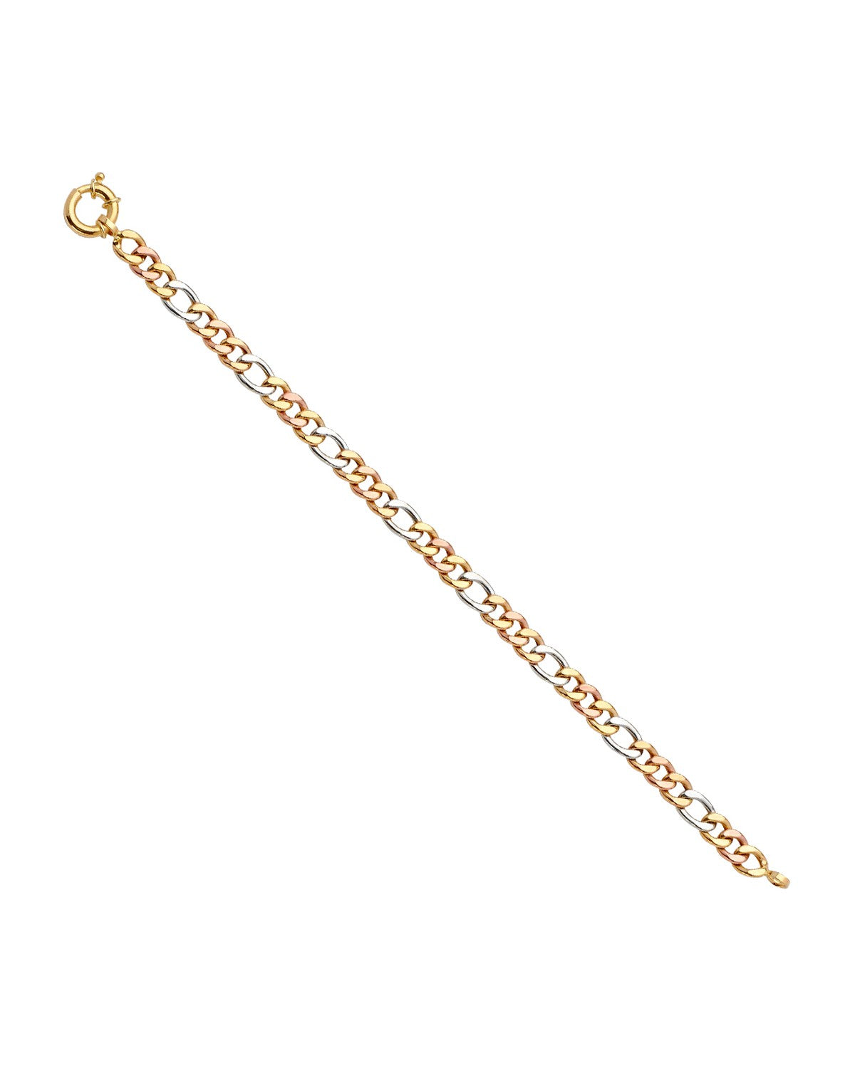14K Tri-Color Gold 3C Fancy Hollow Figaro Bracelet (AB-0639)