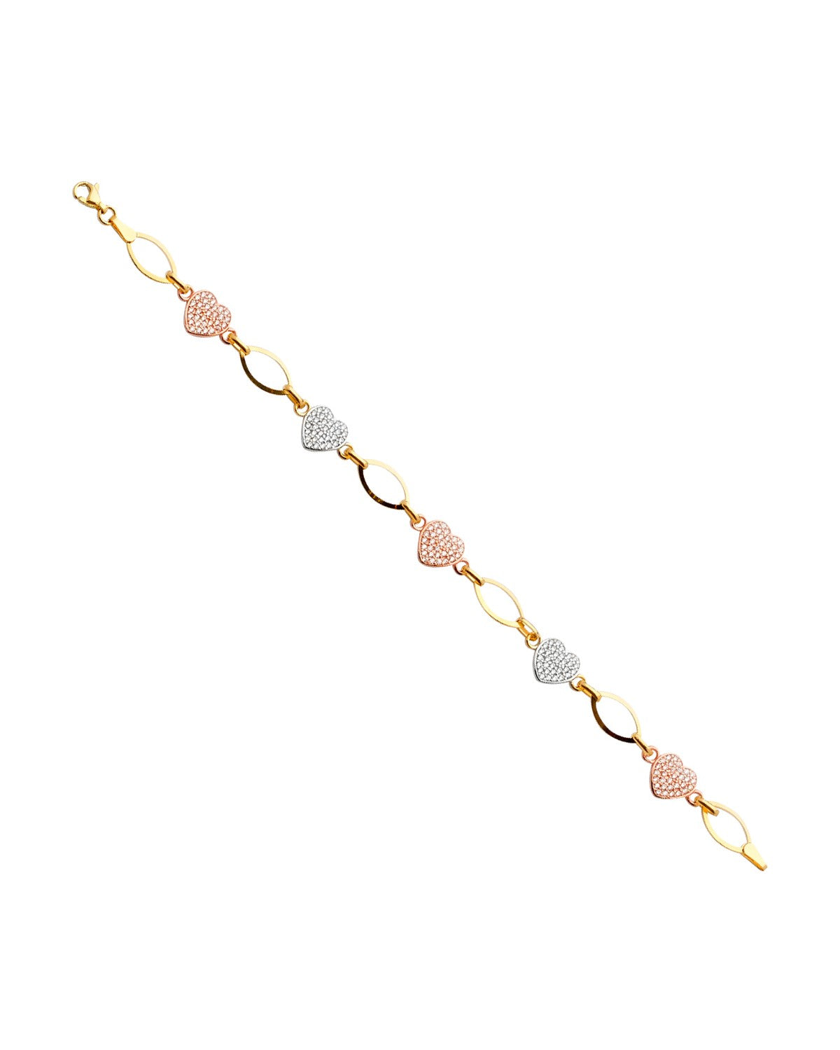14K Yellow Gold CZ Heart Bracelet (AB-0664)