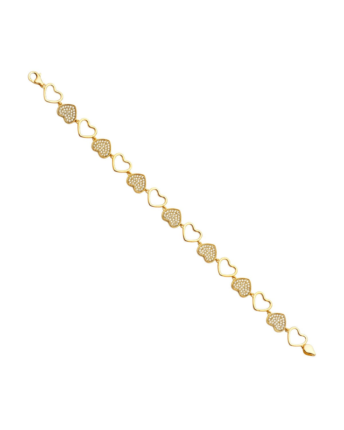 14K Yellow Gold CZ Heart Bracelet (AB-0665)