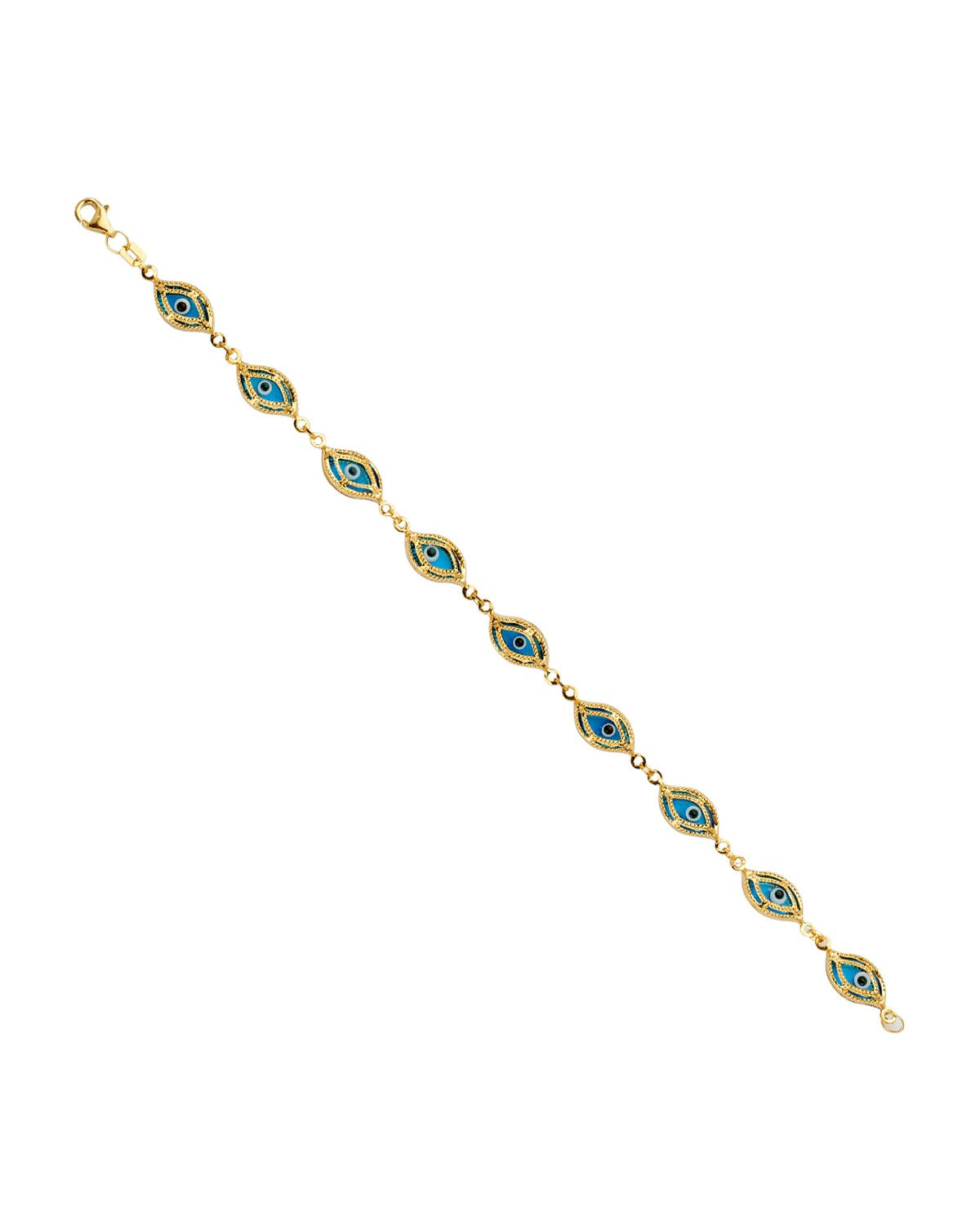 14K Yellow Gold Blue Evil Eye Bracelet (AB-0689)