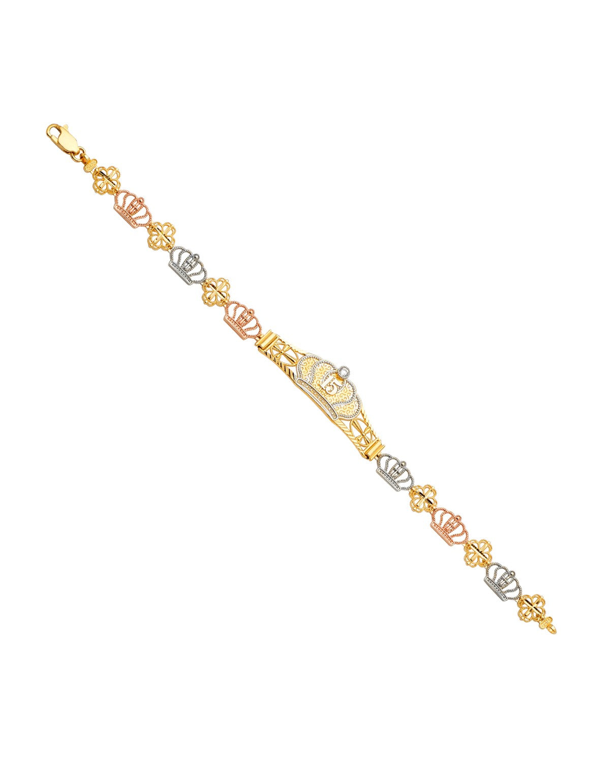 14K Tri-Color Gold 3C 15 Years ID Bracelet (AB-0707)