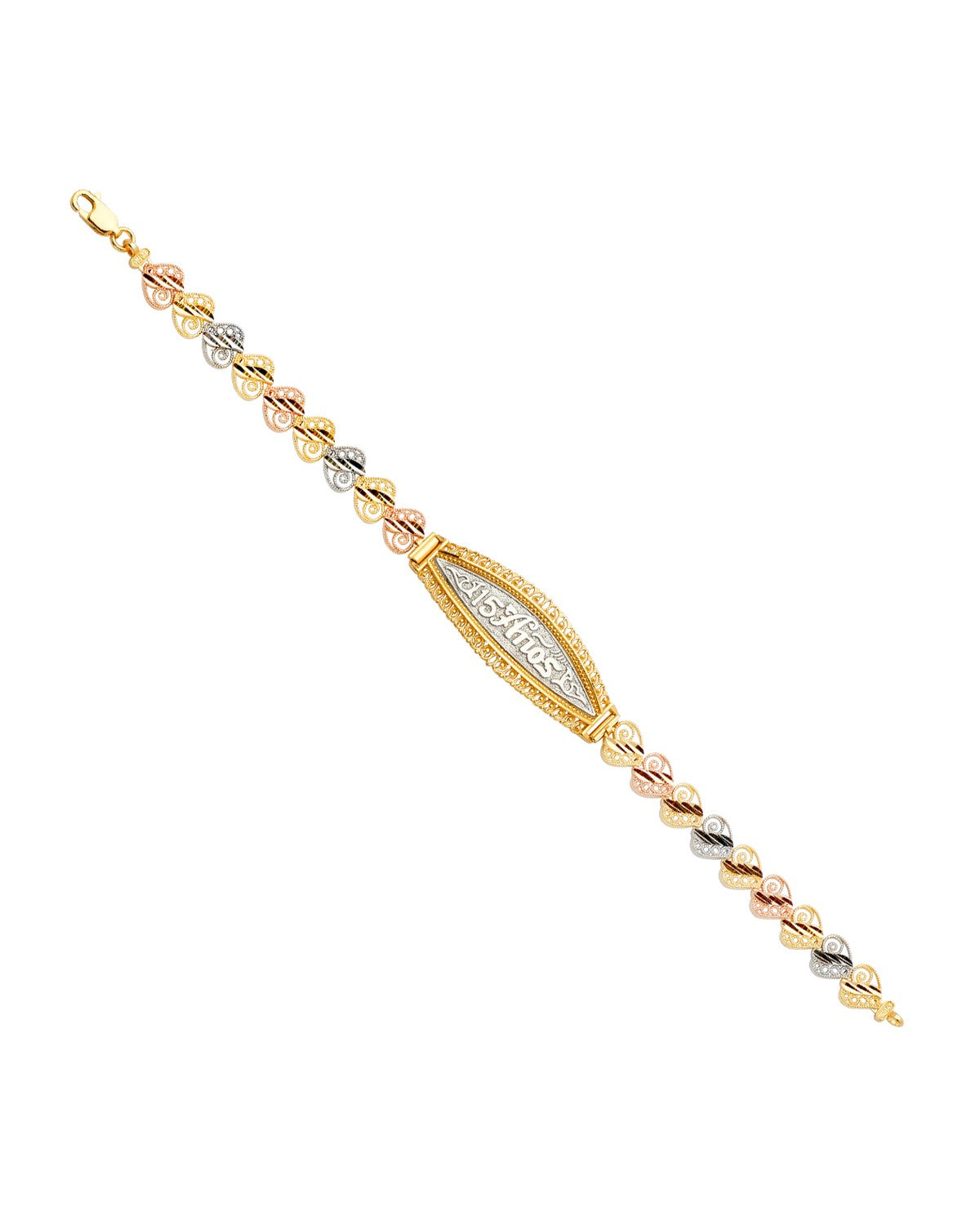 14K Tri-Color Gold 3C 15 Years ID Bracelet (AB-0711)