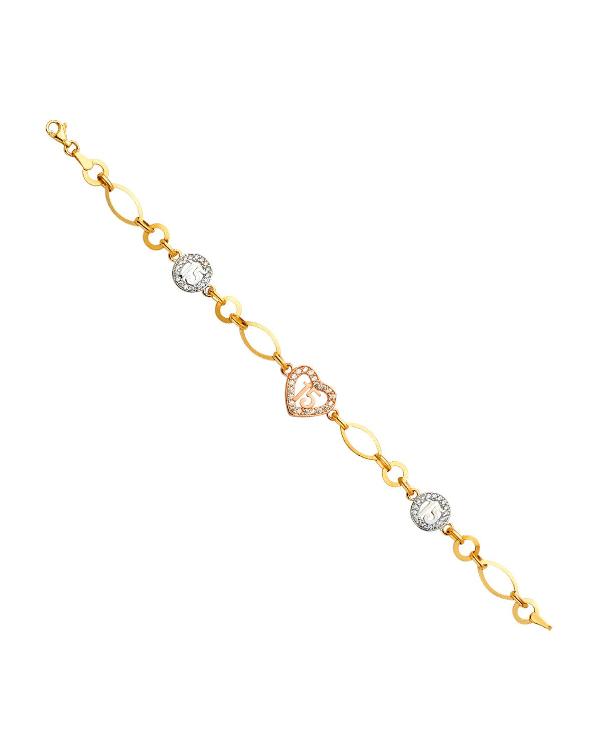 14K Tri-Color Gold 3C 15 Years CZ Bracelet (AB-0714)
