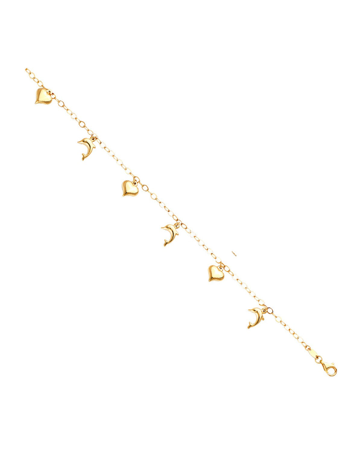 14K Yellow Gold Hanging Dolphin + Heart Bracelet & Anklet