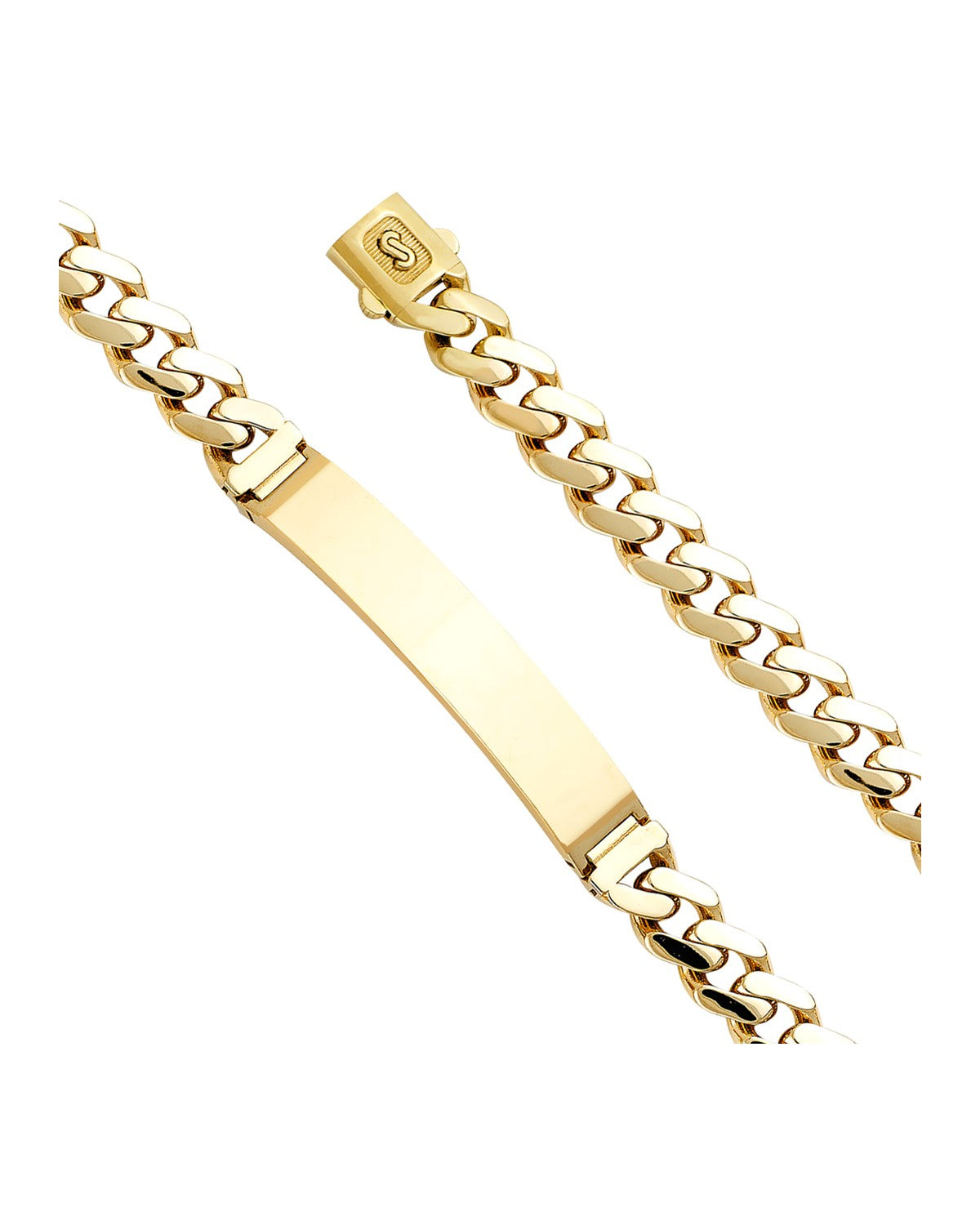 14K Yellow Gold 9.5mm Hol Cuban Monaco Bracelet with Plain ID (AB-0792)