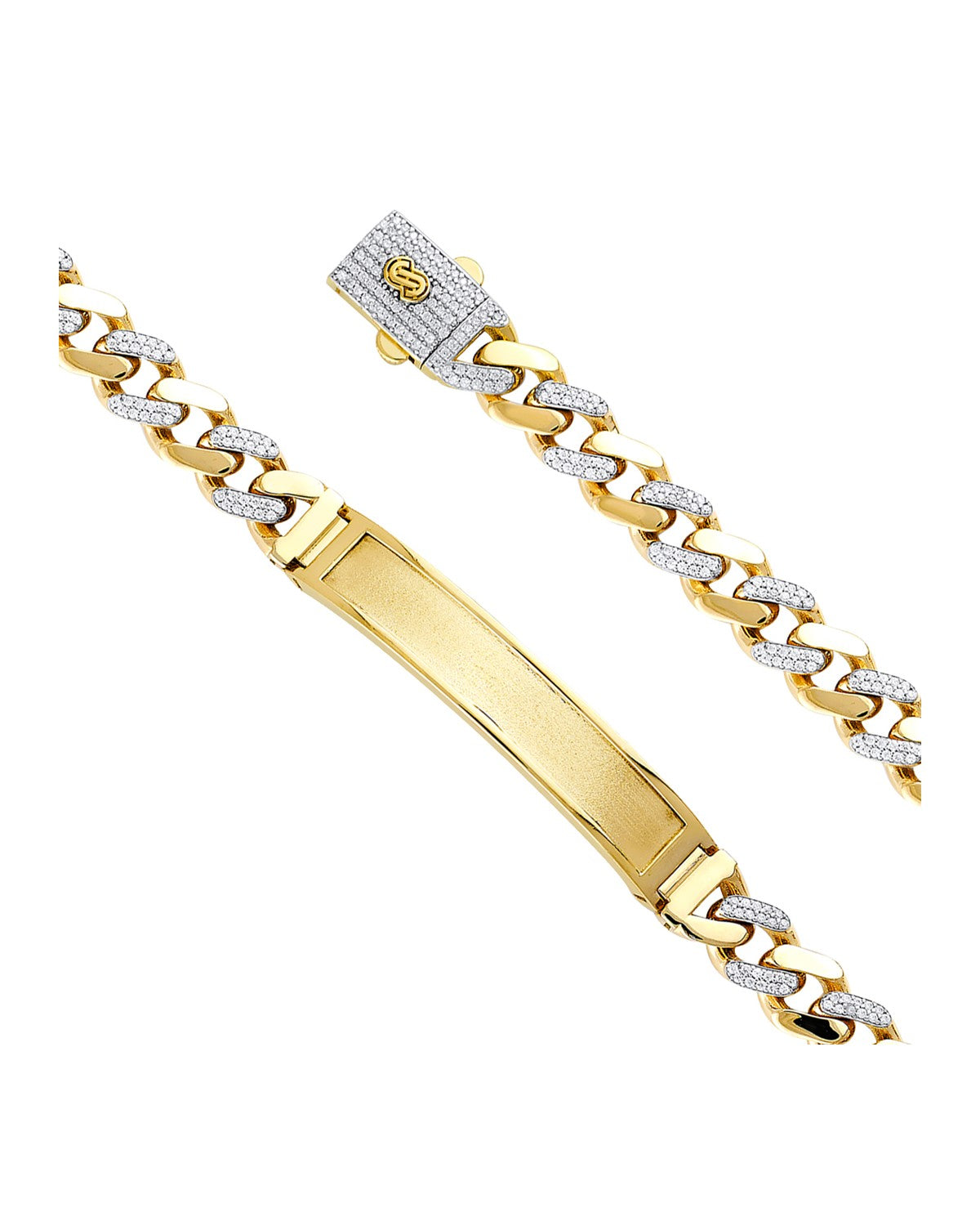 14K Yellow Gold 9.5mm Hollow Cuban CZ Monaco Bracelet with Frame ID (AB-0795)