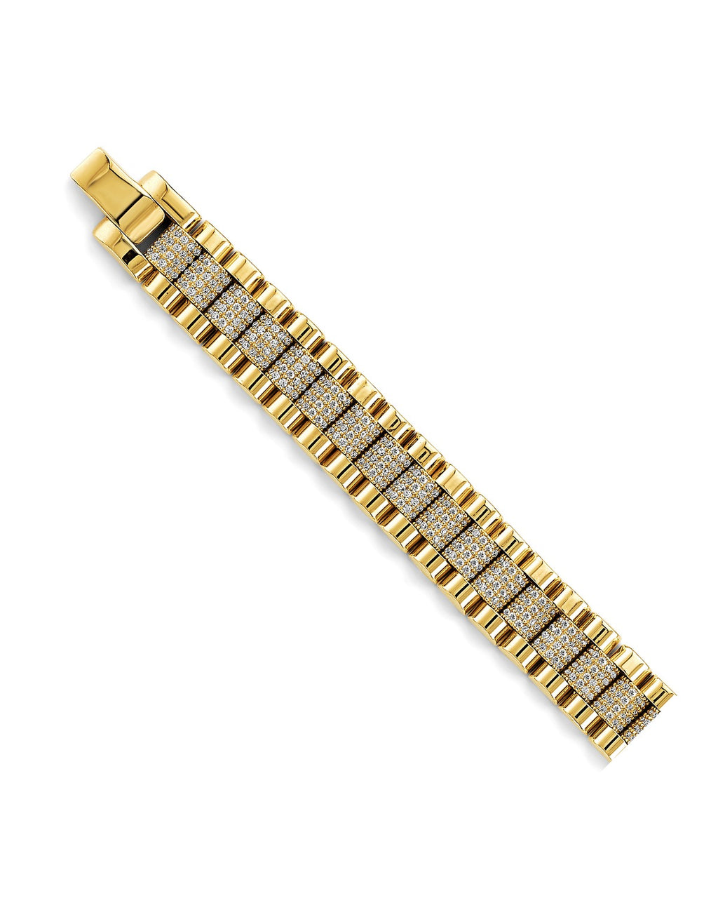 14K Yellow Gold Fancy Rolex Type CZ Bracelet (AB-0807)
