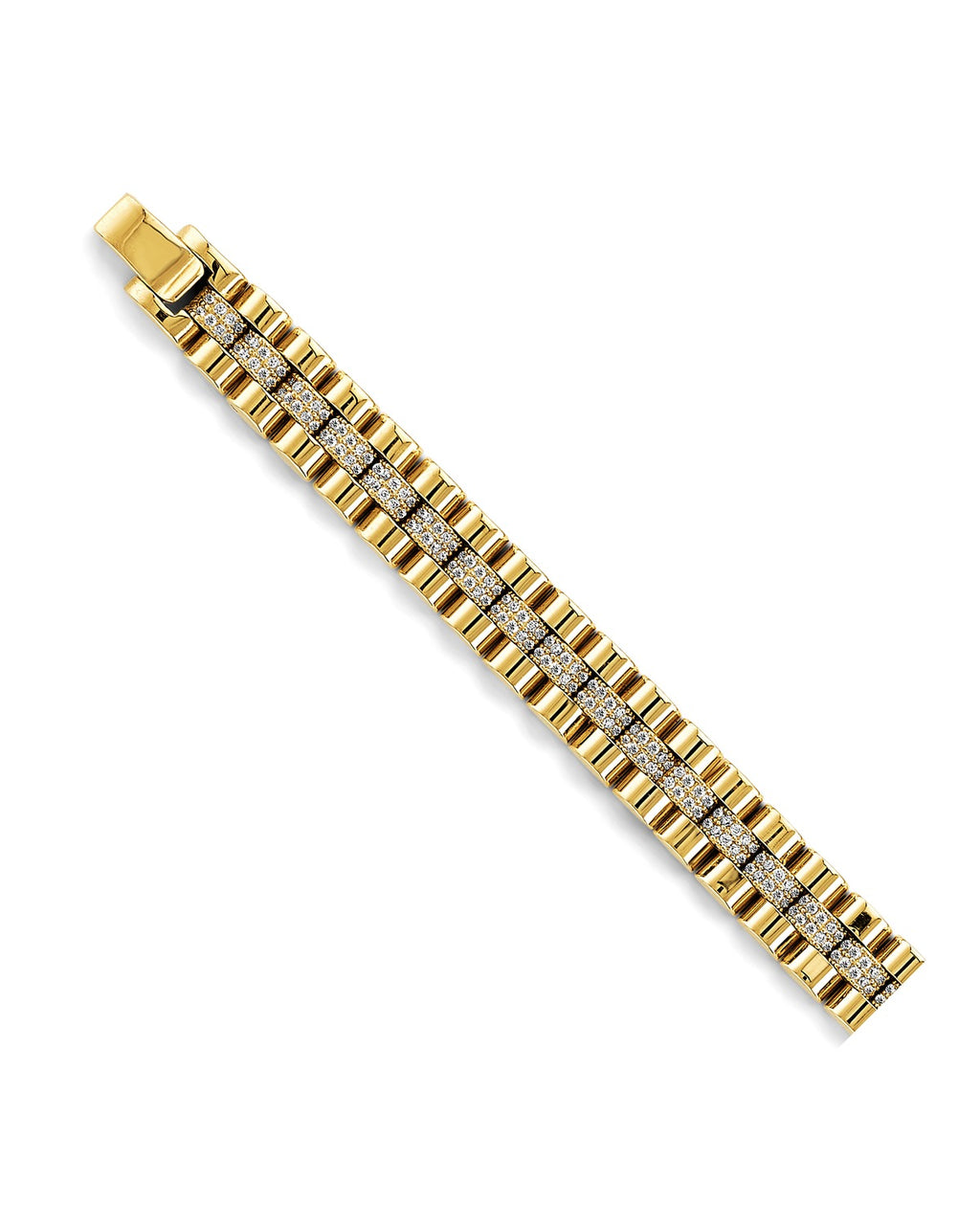 14K Yellow Gold Fancy Rolex Type CZ Bracelet (AB-0808)