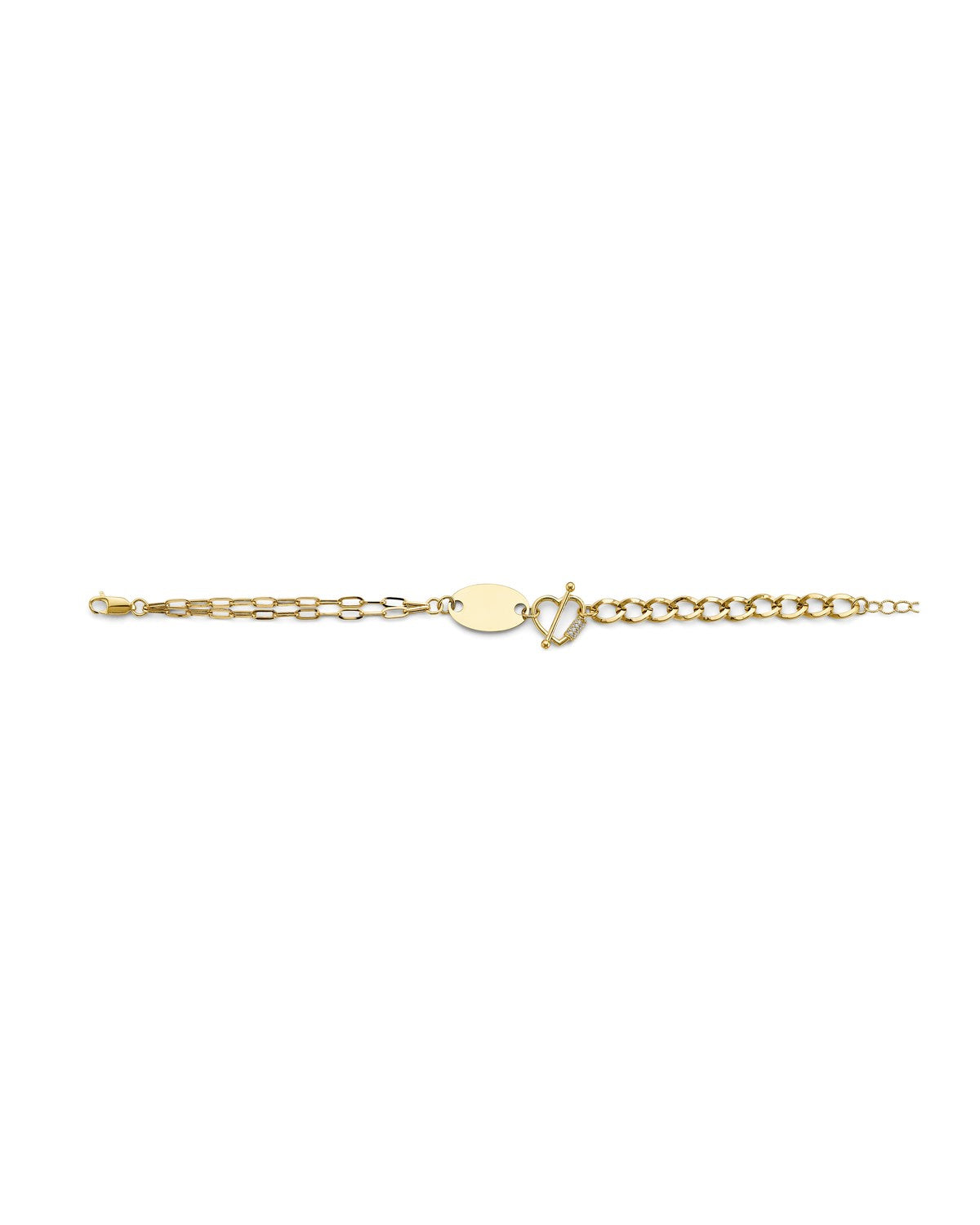 14K Yellow Gold CZ Heart & Engravable Link Bracelet (AB-0823)