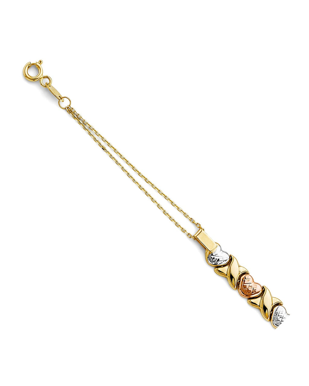 14K Tri-Color Gold 3C Center Stampato Heart Bracelet (AB-0843)