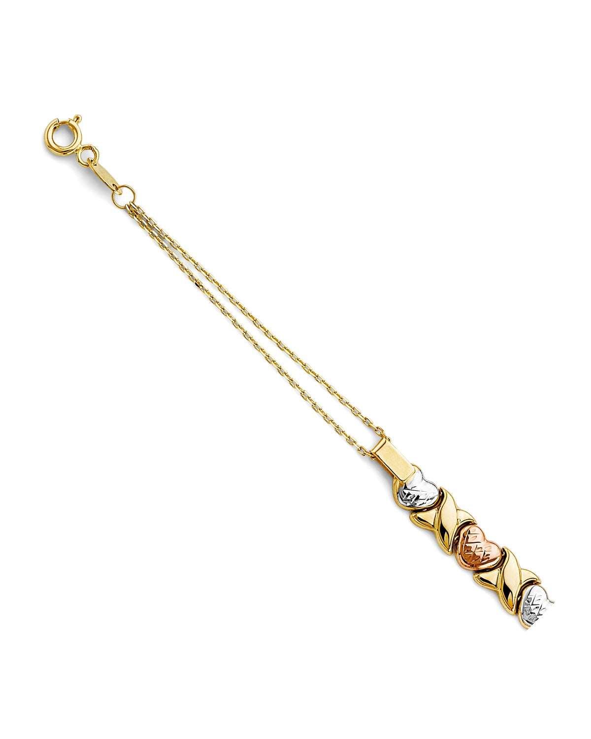 14K Tri-Color Gold 3C Center Stampato Heart Bracelet (AB-0843)
