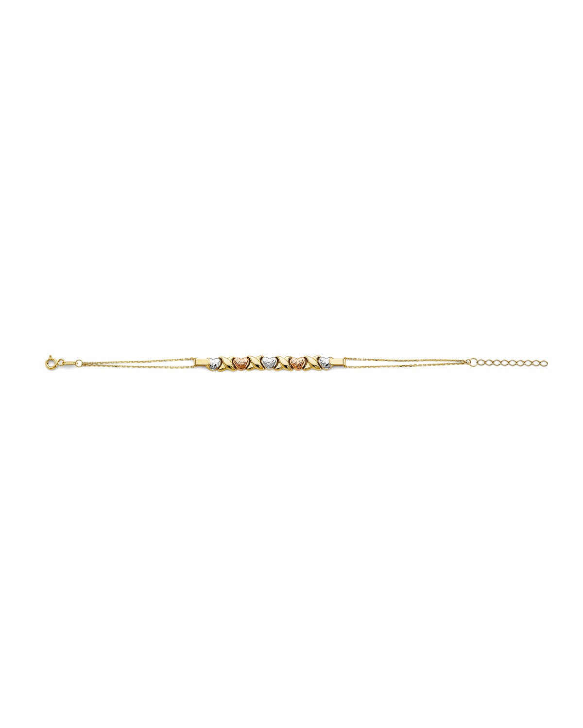 14K Tri-Color Gold 3C Center Stampato Heart Bracelet (AB-0843)