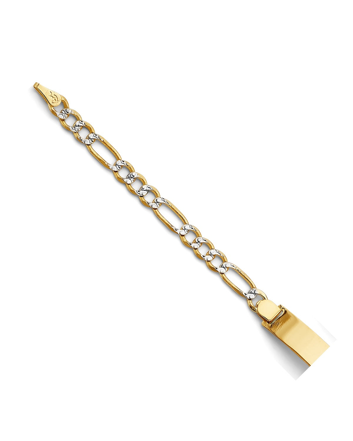 14K Two-Tone Gold 2T Figaro WP Cross ID Bracelet (AB-0863)