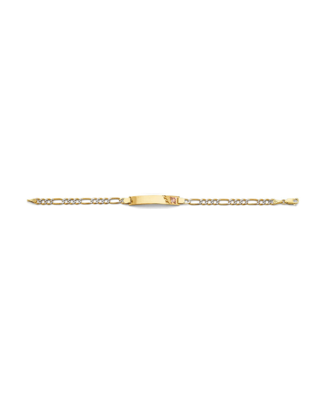14K Two-Tone Gold 2T Figaro WP Butterfly ID Bracelet (AB-0864)