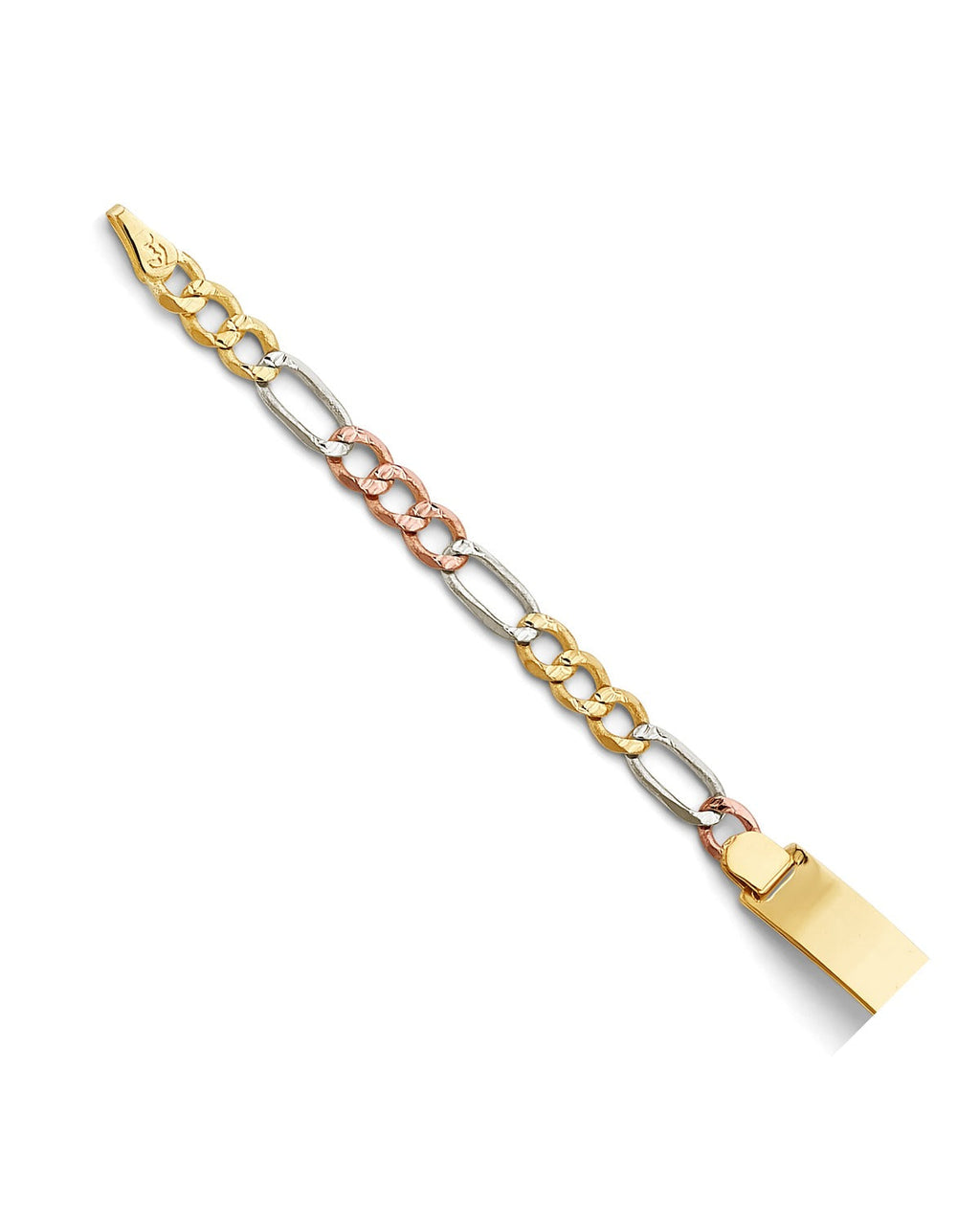 14K Tri-Color Gold 3C Figaro Guadalupe ID Bracelet (AB-0867)