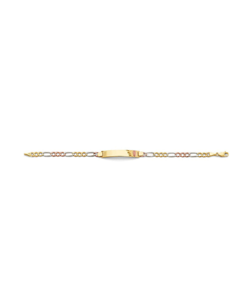 14K Tri-Color Gold 3C Figaro Guadalupe ID Bracelet (AB-0867)