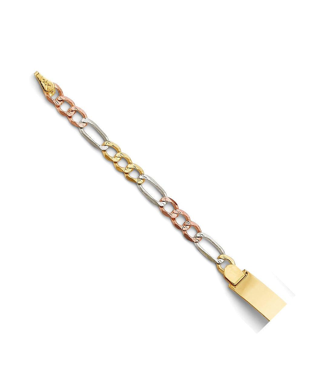 14K Tri-Color Gold 3C Figaro Butterfly ID Bracelet (AB-0869)