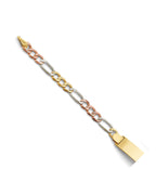 14K Tri-Color Gold 3C Figaro Butterfly ID Bracelet (AB-0869)