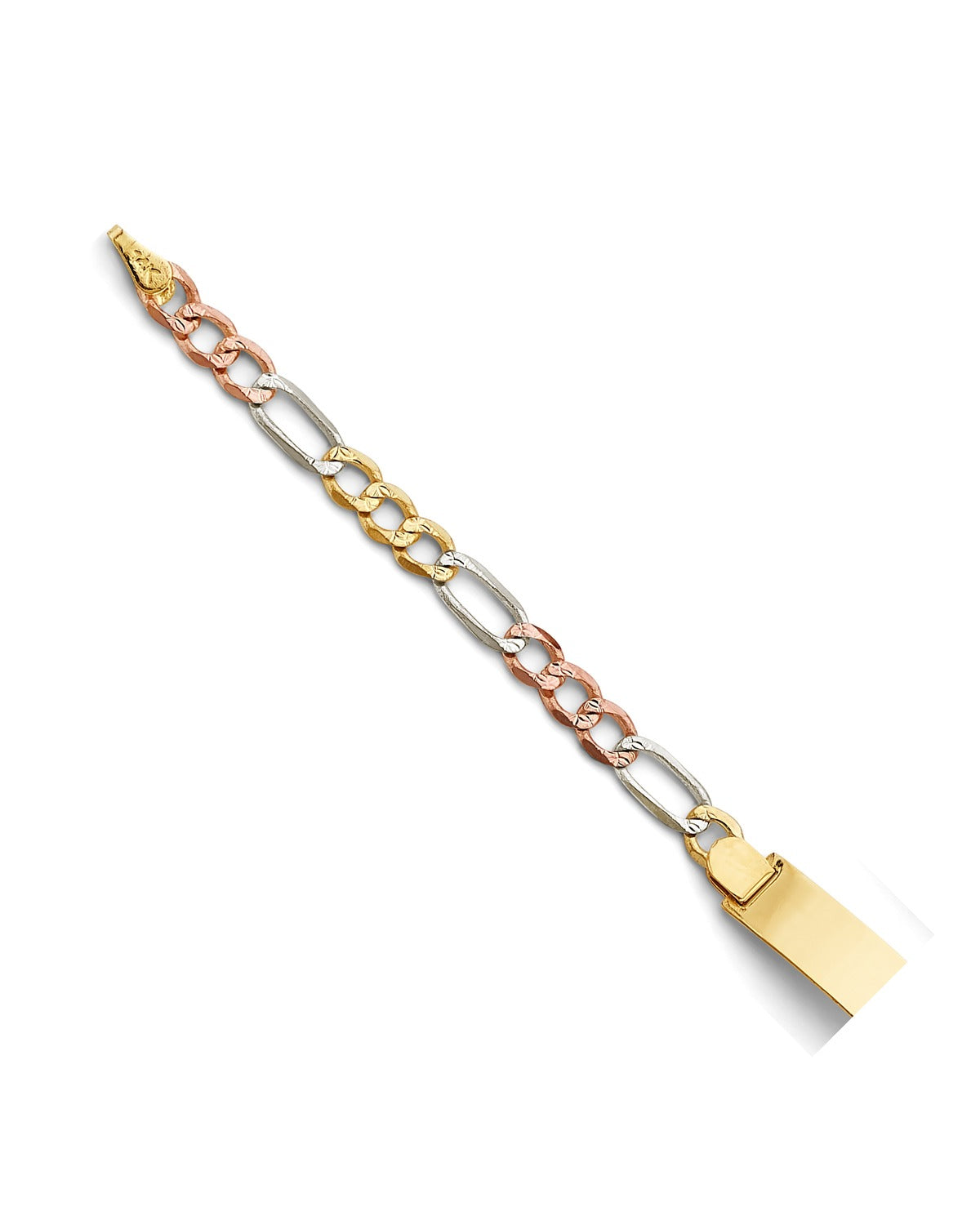 14K Tri-Color Gold 3C Figaro Butterfly ID Bracelet (AB-0869)