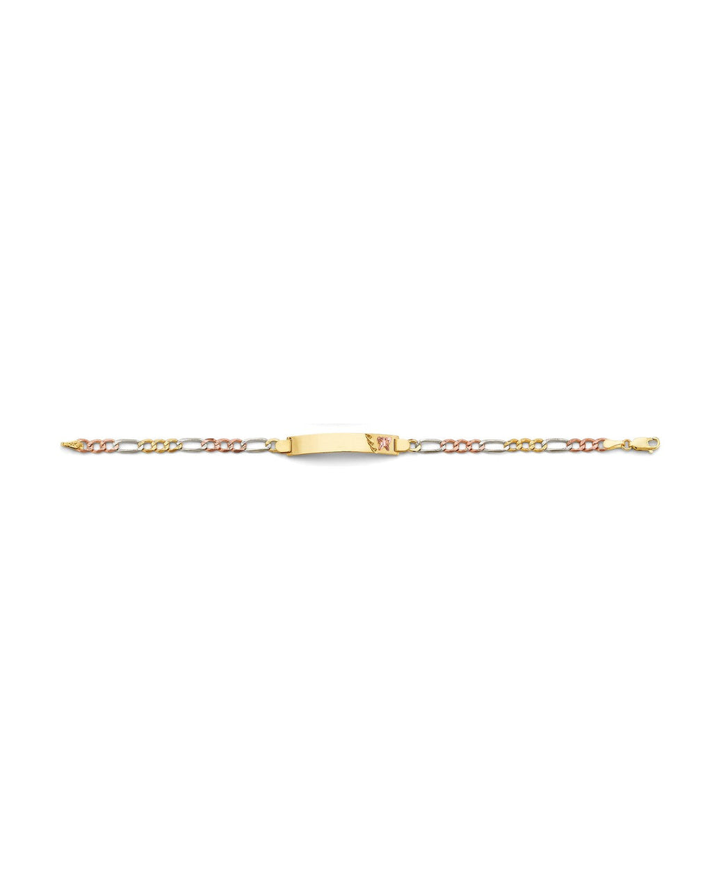 14K Tri-Color Gold 3C Figaro Butterfly ID Bracelet (AB-0869)