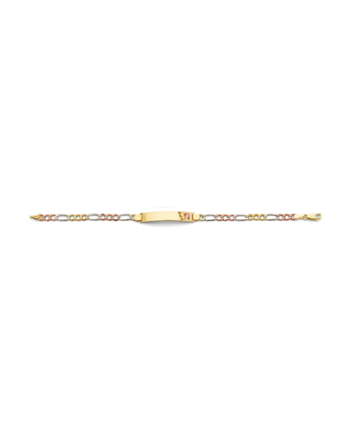 14K Tri-Color Gold 3C Figaro Butterfly ID Bracelet (AB-0869)