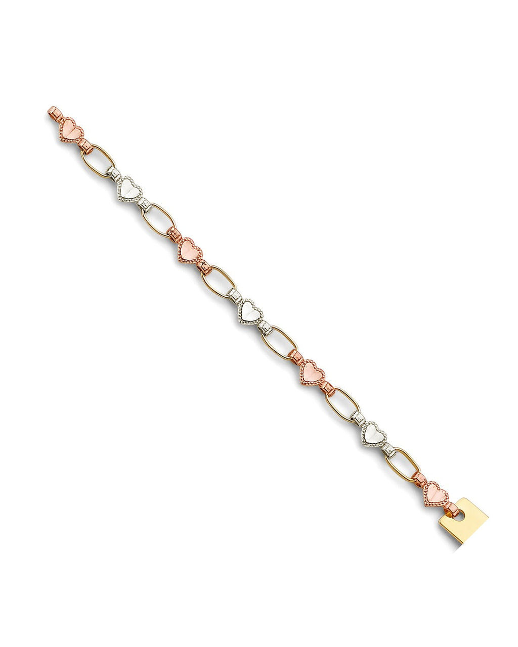 14K Tri-Color Gold 3C Heart Plain ID Bracelet (AB-0875)