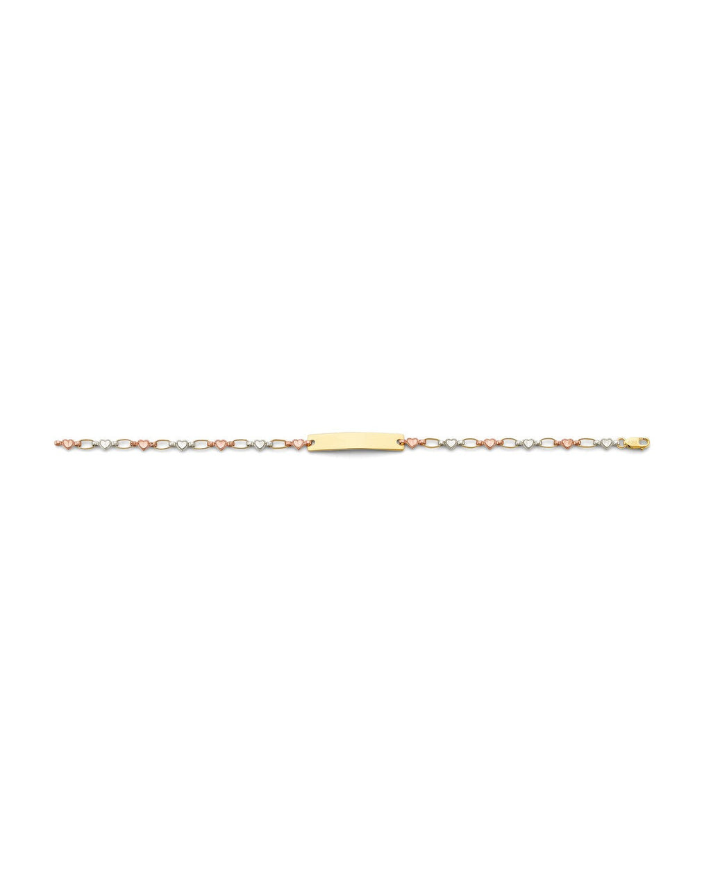 14K Tri-Color Gold 3C Heart Plain ID Bracelet (AB-0875)