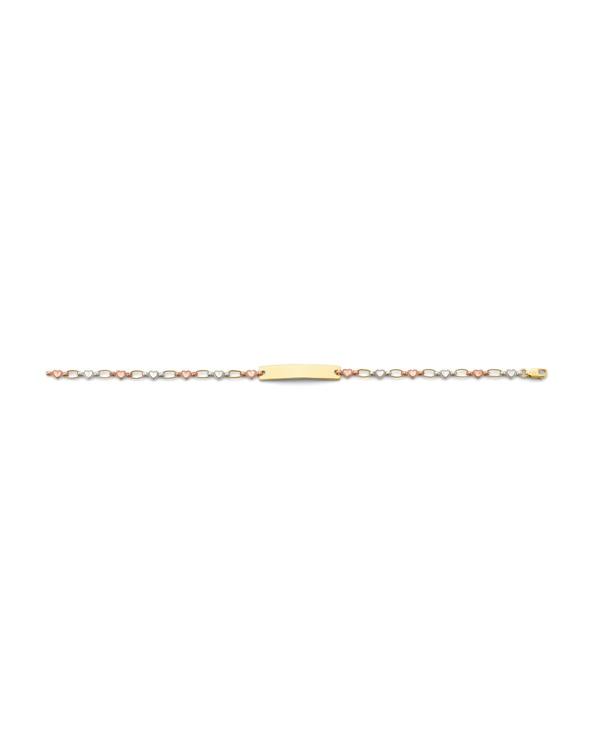 14K Tri-Color Gold 3C Heart Plain ID Bracelet (AB-0875)