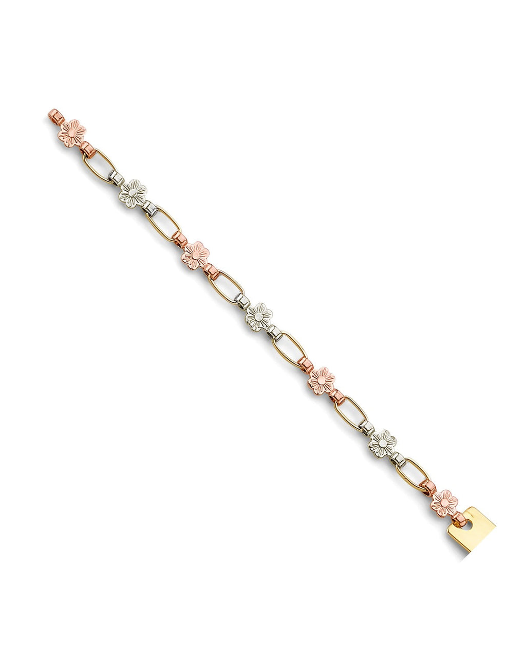 14K Tri-Color Gold 3C Flower Plain ID Bracelet (AB-0876)