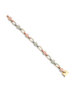 14K Tri-Color Gold 3C Flower Plain ID Bracelet (AB-0876)