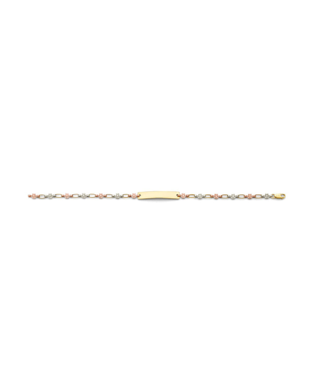 14K Tri-Color Gold 3C Flower Plain ID Bracelet (AB-0876)