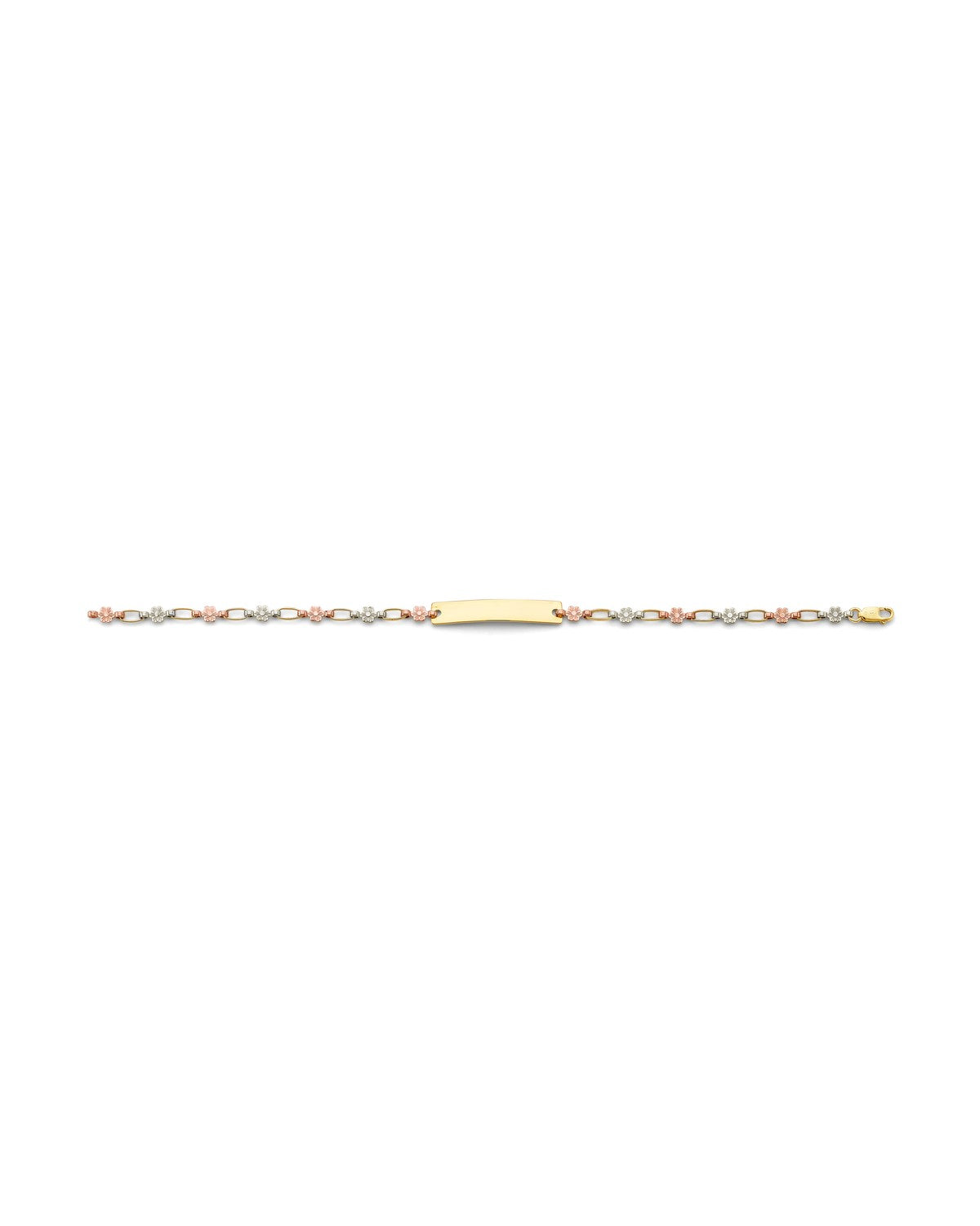14K Tri-Color Gold 3C Flower Plain ID Bracelet (AB-0876)