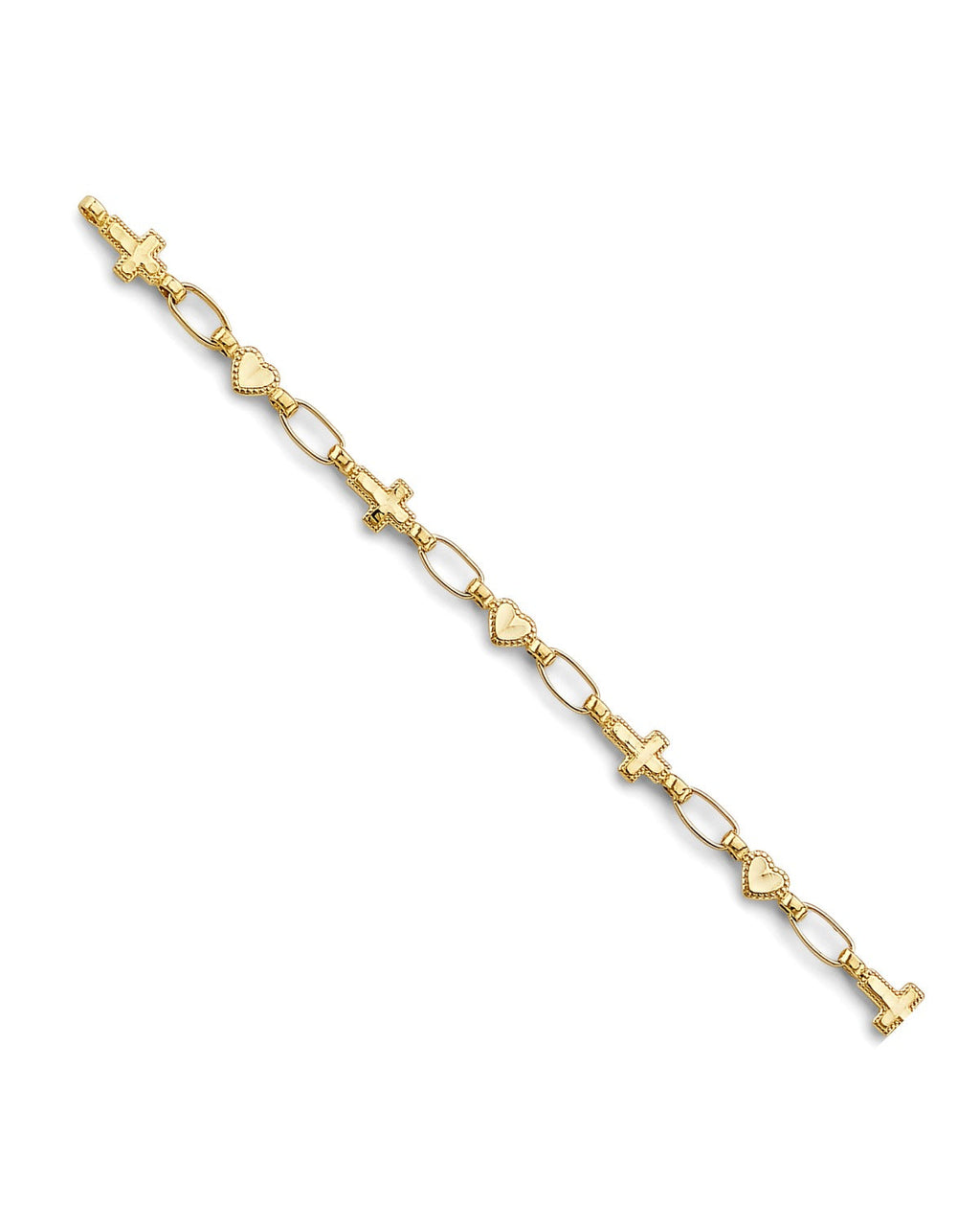 14K Yellow Gold Heart & Cross Bracelet (AB-0877)
