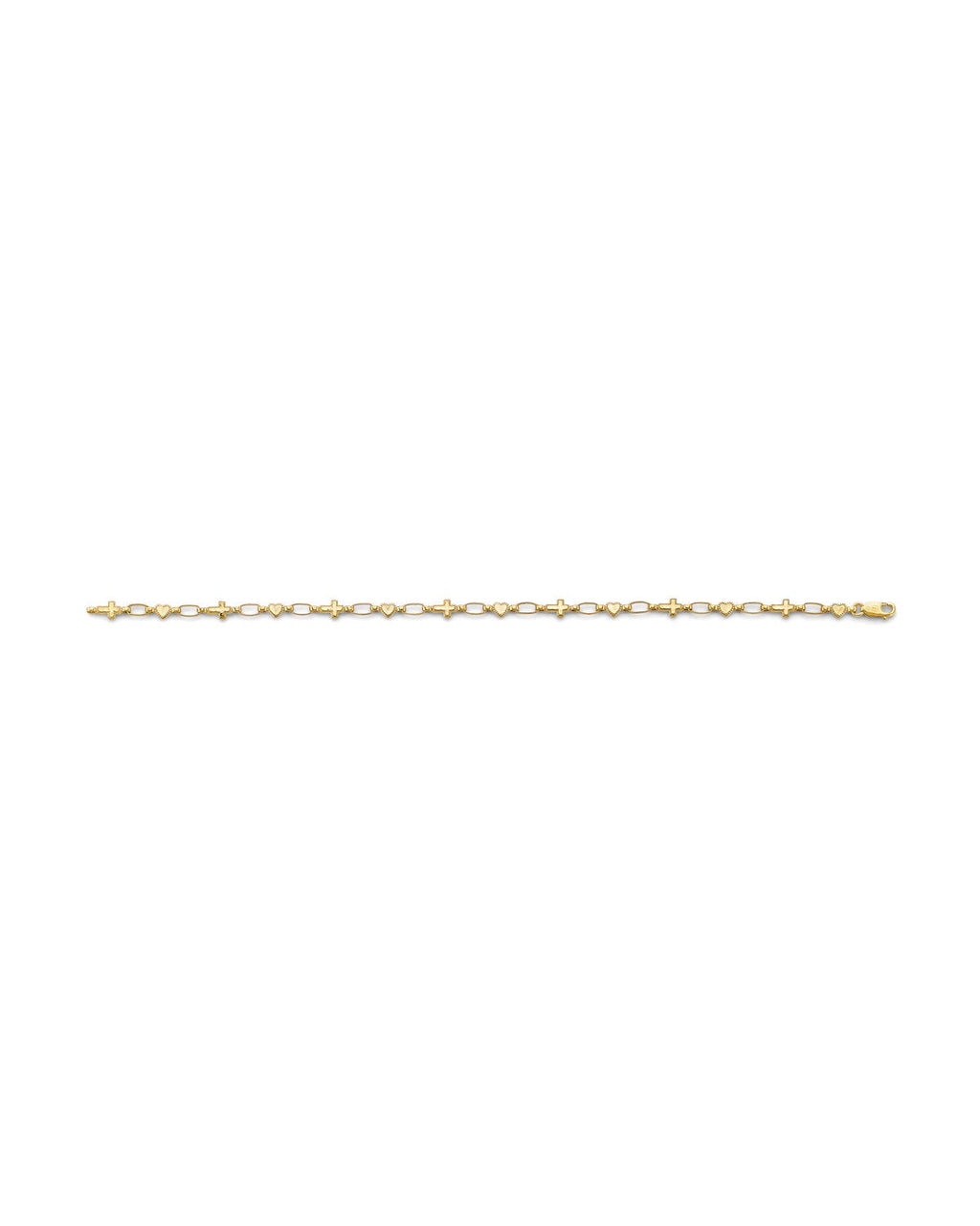 14K Yellow Gold Heart & Cross Bracelet (AB-0877)