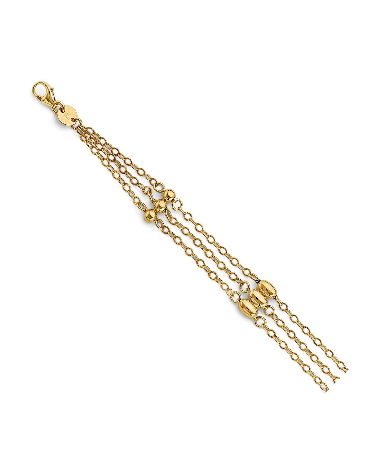 14K Yellow Gold 3 Line Link/Ball Bracelet (AB-0880)