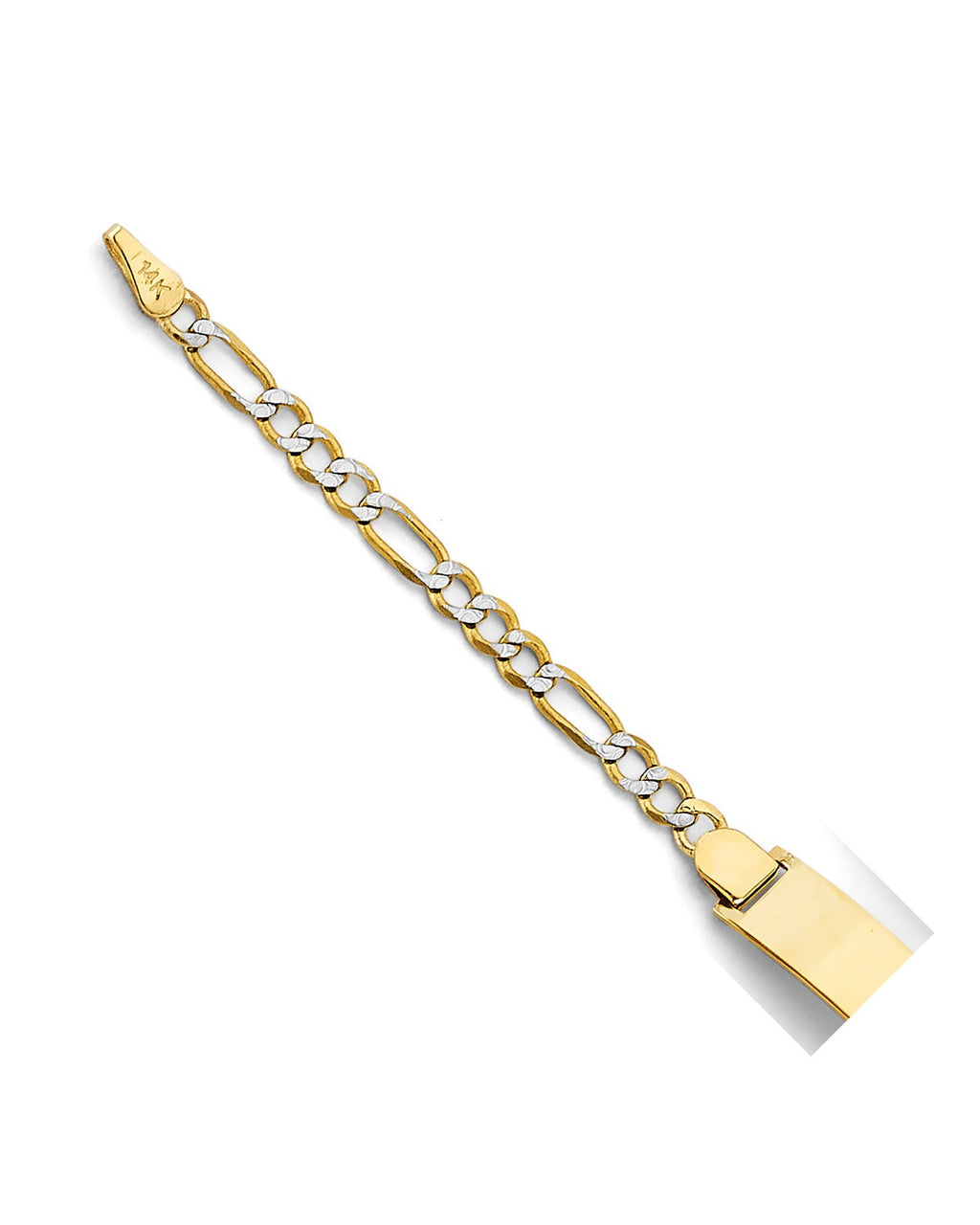 14K Two-Tone Gold 2T Figaro WP Heart ID Bracelet (AB-0898)