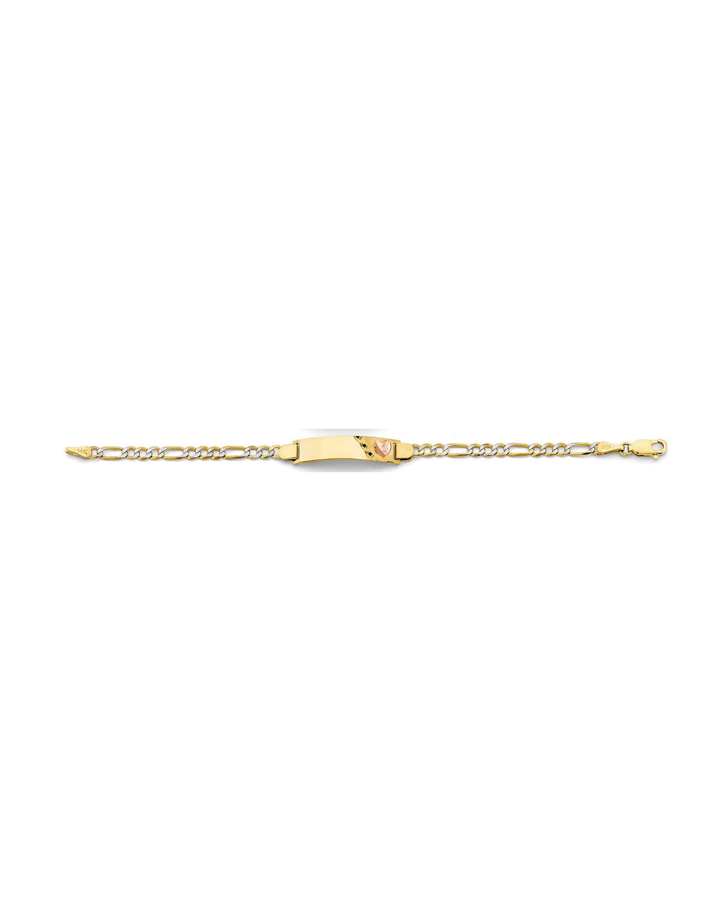 14K Two-Tone Gold 2T Figaro WP Heart ID Bracelet (AB-0898)