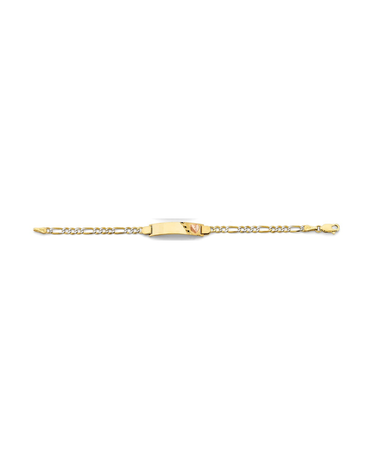 14K Two-Tone Gold 2T Figaro WP Heart ID Bracelet (AB-0898)
