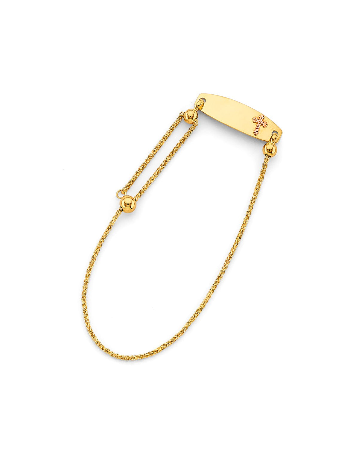 14K Yellow Gold Adjustable Cross ID Bracelet (AB-0904)