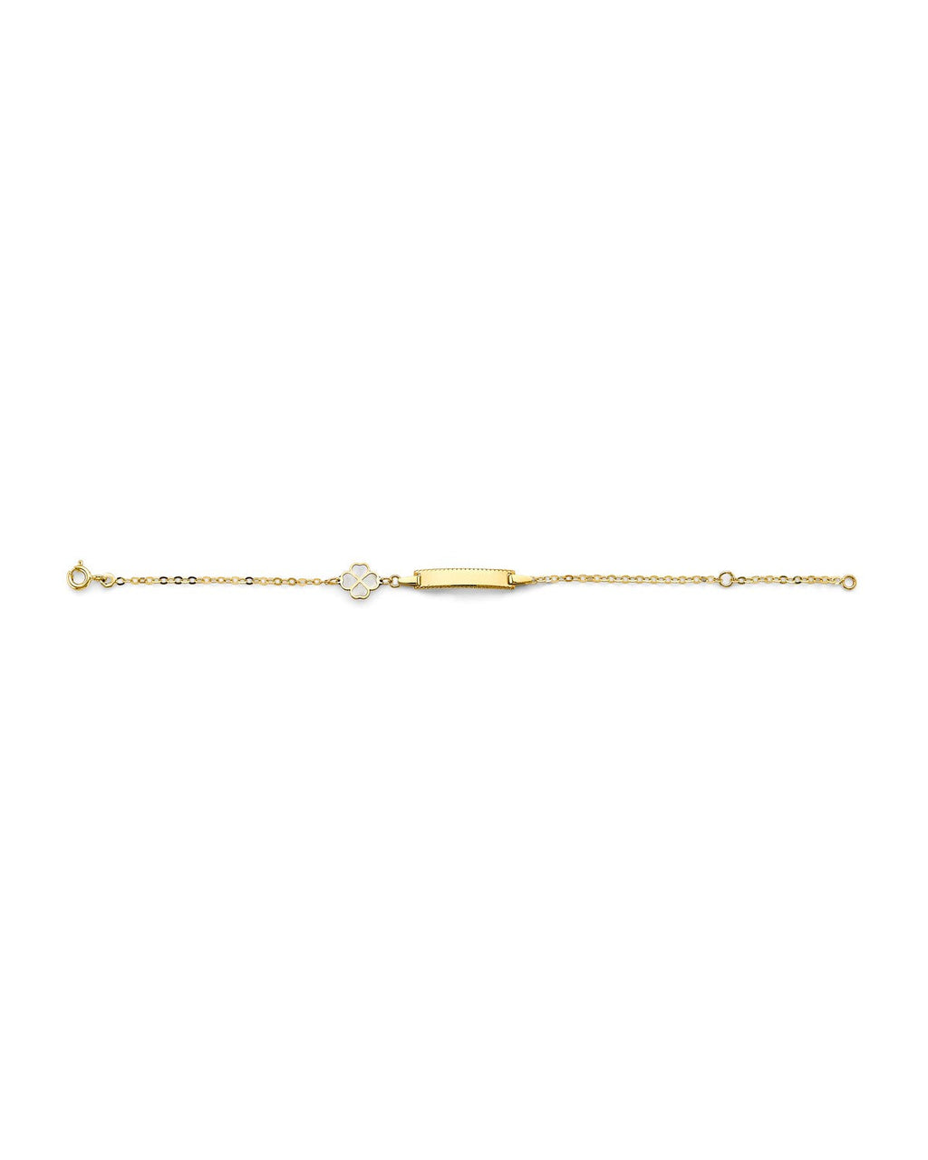 14K Yellow Gold Mother of Pearl Clover Baby ID Bracelet (AB-0926)