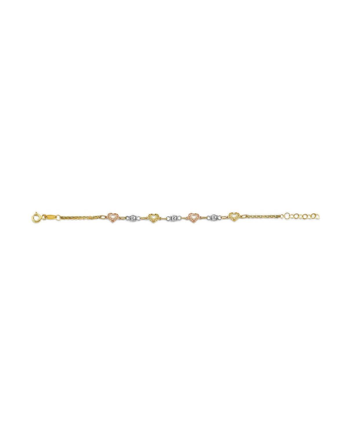 14K Tri-Color Gold Heart Baby Bracelet (AB-0944)