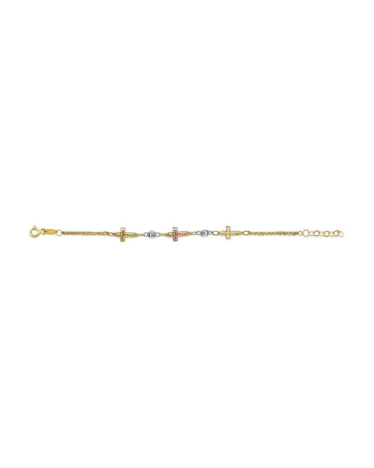 14K Tri-Color Gold Cross Baby Bracelet (AB-0945)