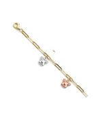 14K Tri-Color Gold 3C Butterfly Charm Link Bracelet (7+1) (AB-0956-070)