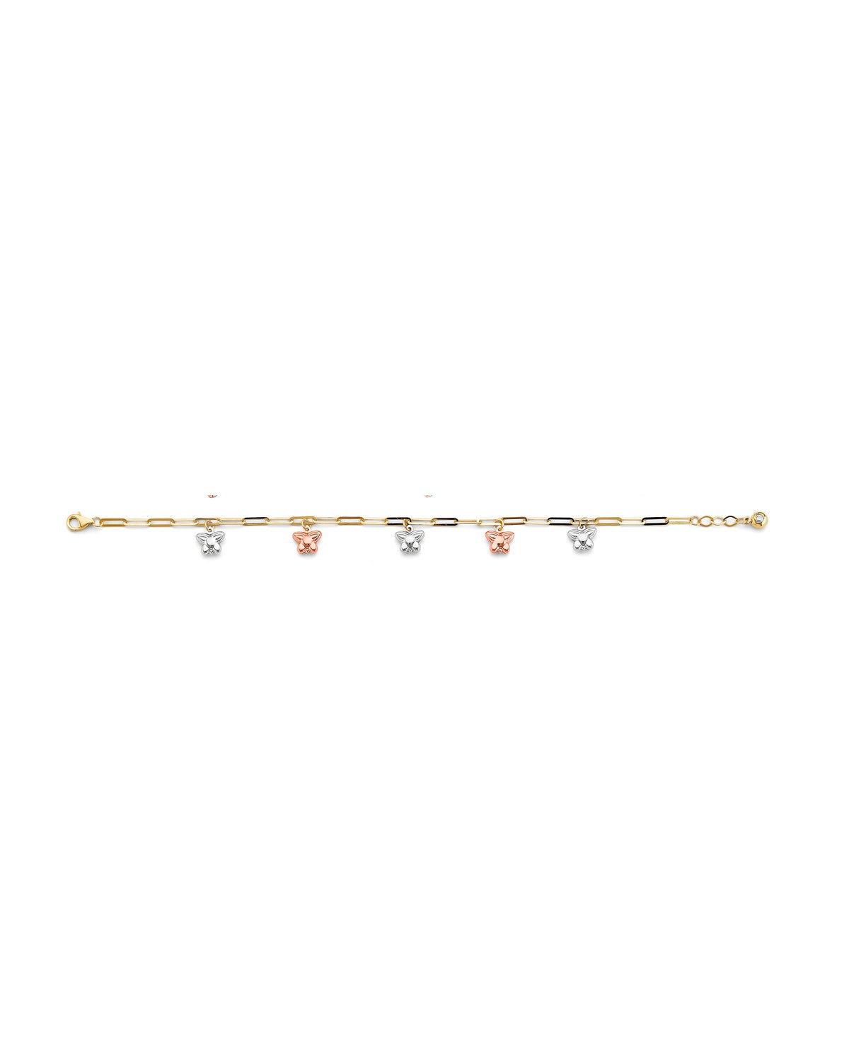 14K Tri-Color Gold 3C Butterfly Charm Link Bracelet (7+1) (AB-0956-070)