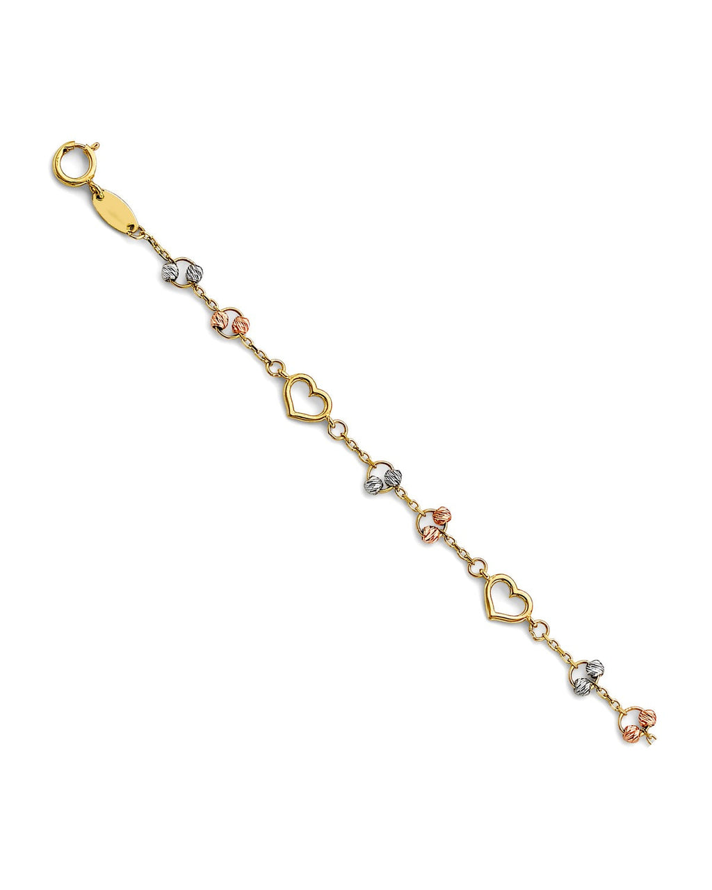 14K Tri-Color Gold 3C Light Heart Bracelet (7+1) (AB-0975-070)