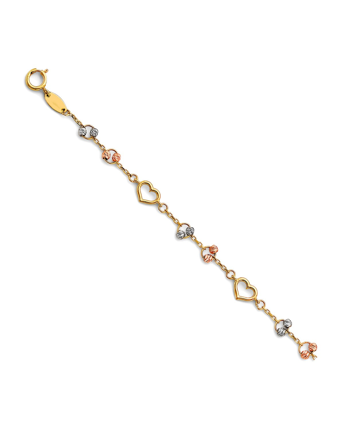 14K Tri-Color Gold Light Heart Bracelet & Anklet