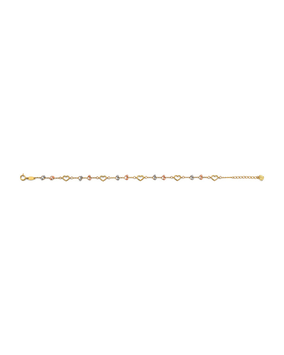 14K Tri-Color Gold 3C Light Heart Bracelet (7+1) (AB-0975-070)