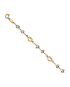 14K Tri-Color Gold Light Heart Anklet